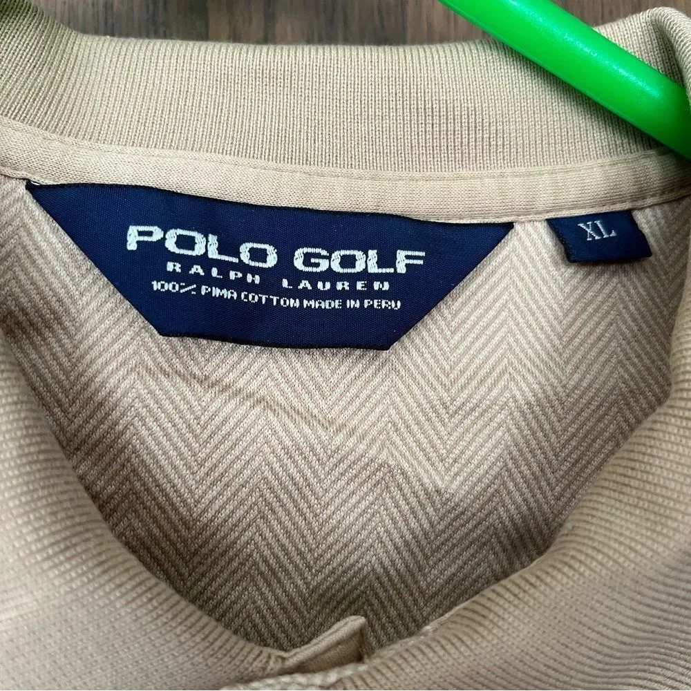 Ralph Lauren Polo Golf Shirt Tan Short Sleeve Polo Golf Embroidered